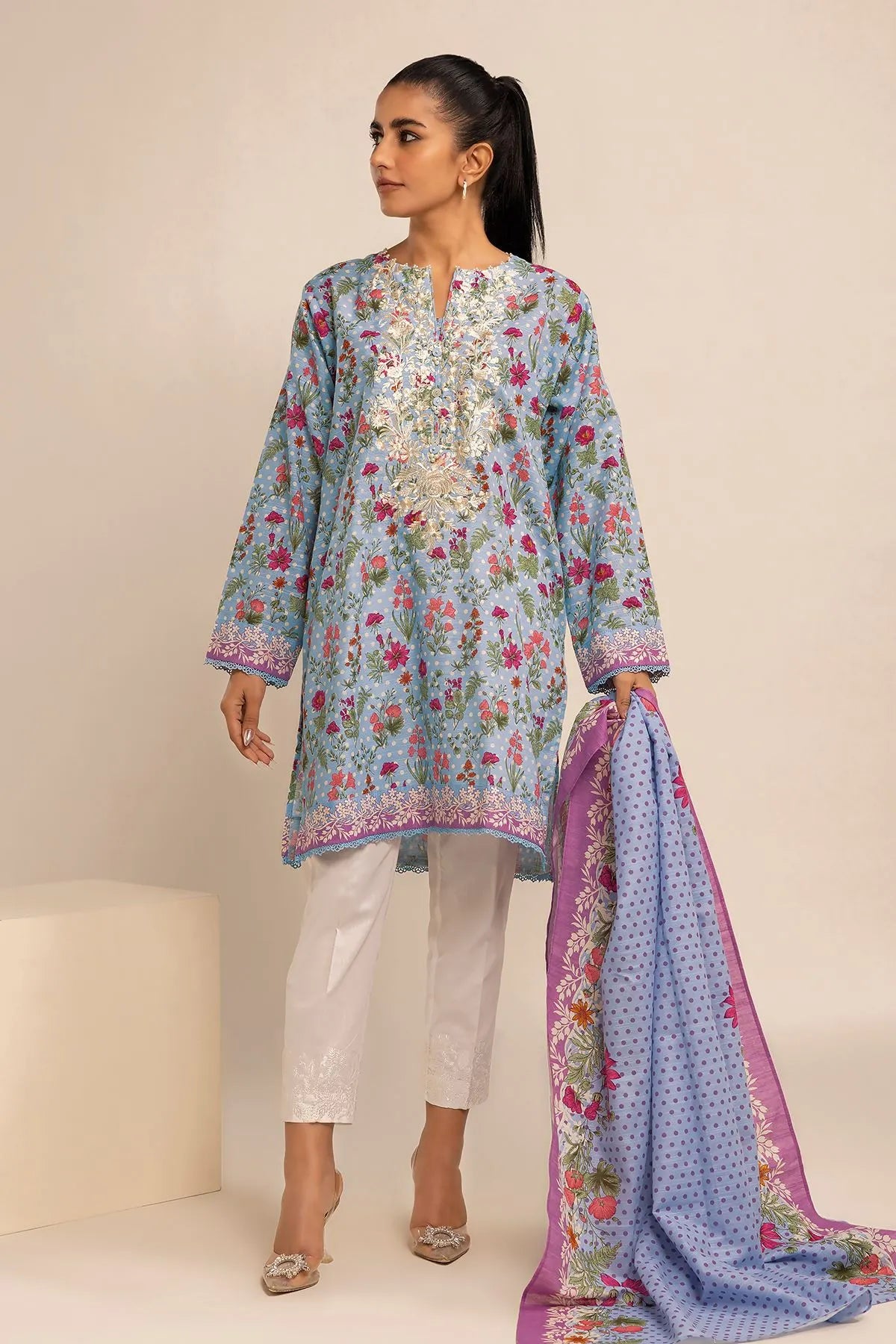 Unstitched 2 Piece Embroidered Light Khaddar Suit